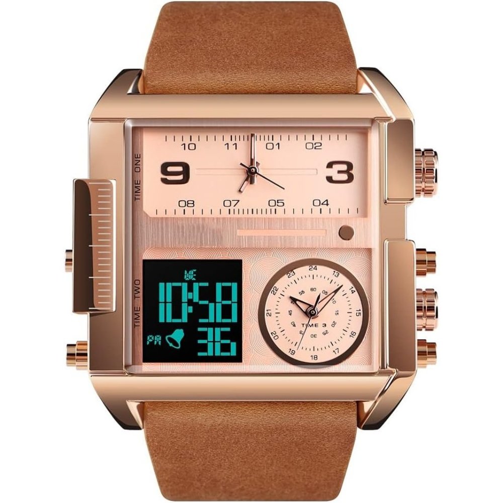 Men Square Large Face Digital Sports Watch,LED Analog Quartz Wrist Watch